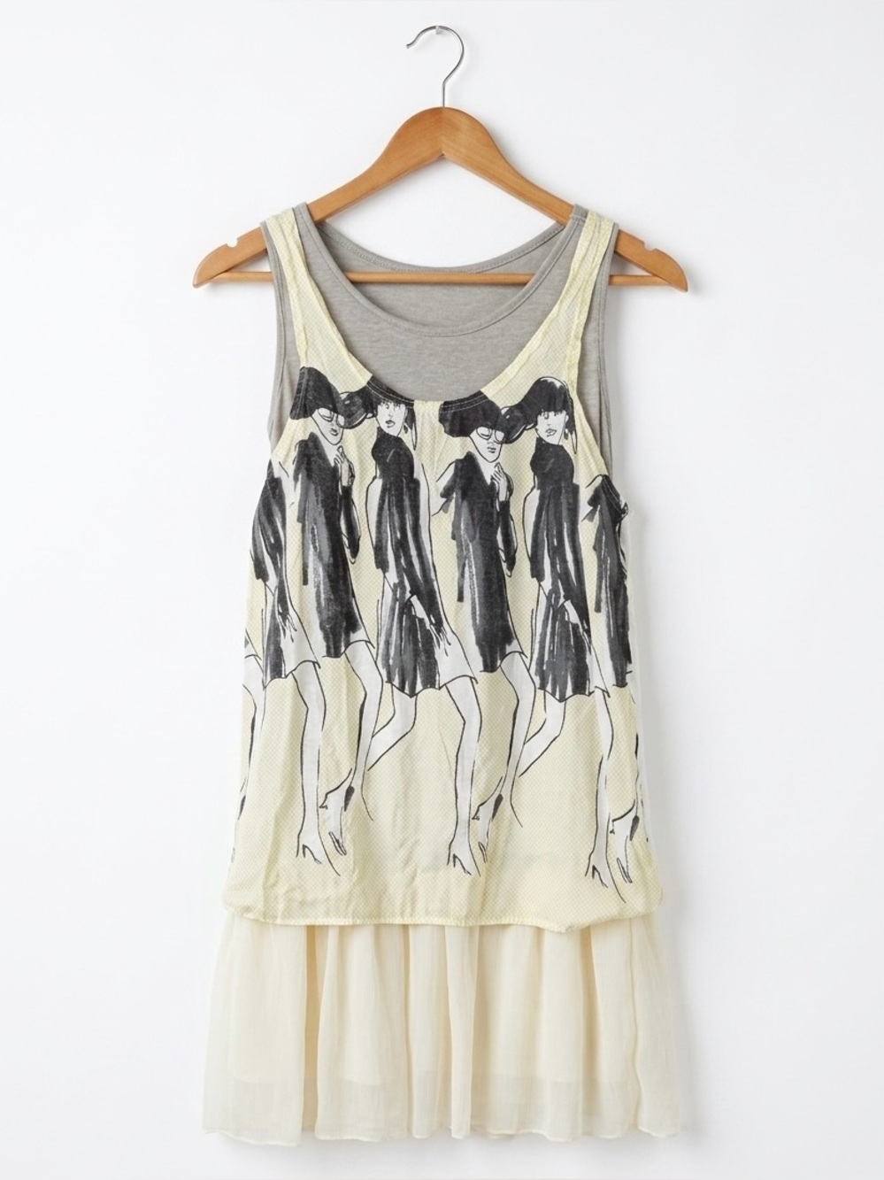 SOLD-Vintage Style Graphic Fashion Illustration Drop Waist Mini Dress S